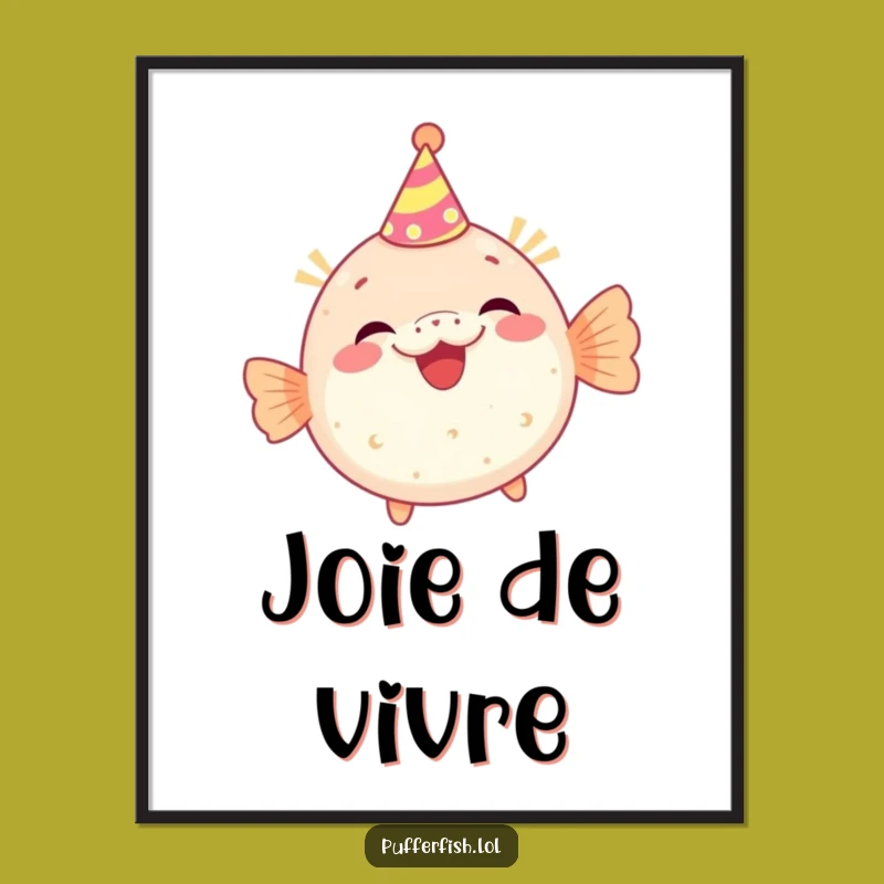 Funny Party Pufferfish Digital Art, Celebratory Wall Decor for Joyful Spaces