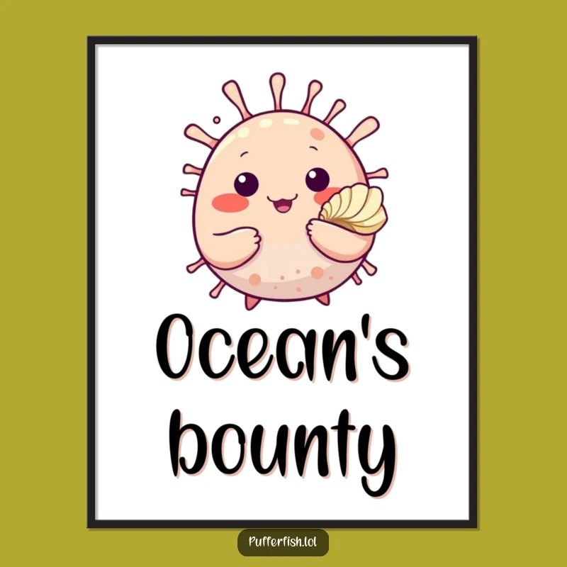 Funny Pufferfish Seashell Digital Art: Friendly Decor, Ideal Funny Gift