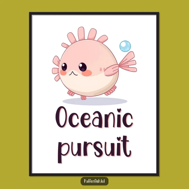 Funny Pufferfish Bubble Chase Digital Art - Instant Ocean Humor, Perfect Funny Gift Download