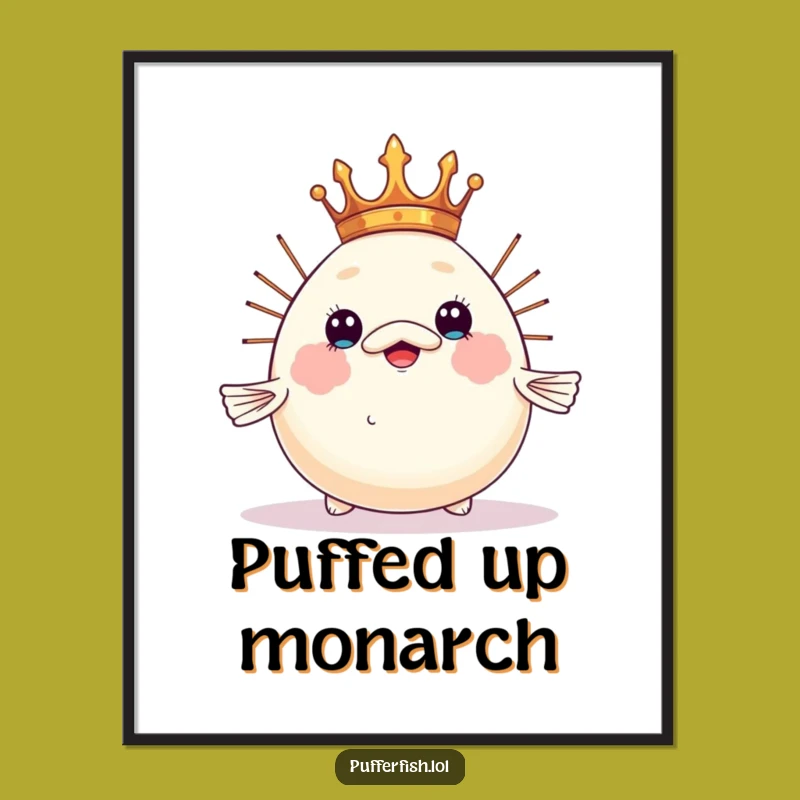 Funny Crowned Pufferfish Digital Art: Royal Humor Print, Instant Funny Decor Gift