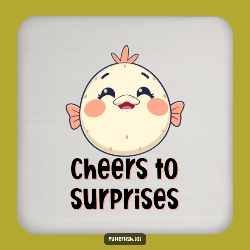 Funny Kawaii Pufferfish Surprise Drink Coaster: Shocked Face Protection, Perfect Funny Gift