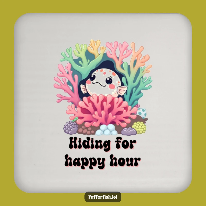 Funny Curious Pufferfish Coral Coaster: Protect Surfaces with Hidden Humor