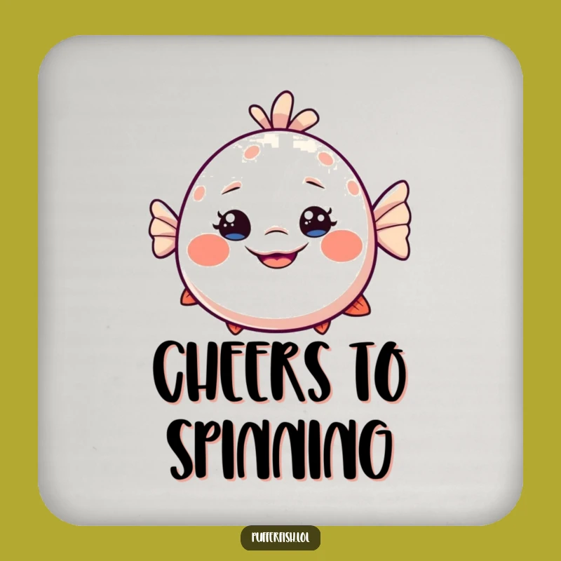 Funny Dizzy Pufferfish Drink Coaster: Goofy Grin Protection, Humorous Gift for Tables