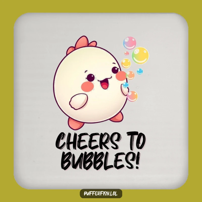 Funny Happy Pufferfish Bubble Coaster - Kawaii Cartoon Drink Holder - Cheerful Gift