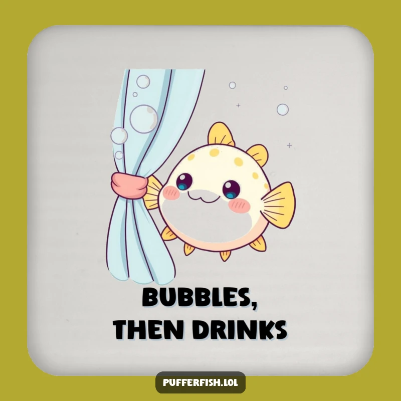 Funny Kawaii Pufferfish Peek Coaster: Protect Surfaces with Humor