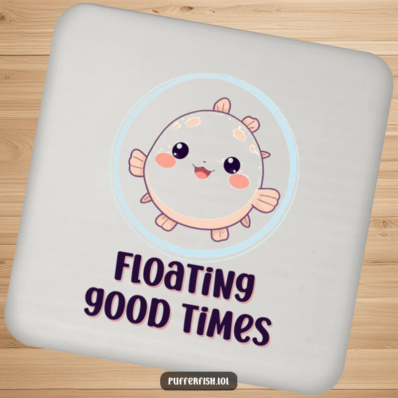 Funny Pufferfish Bubble Drink Coaster: A cute pufferfish peeks from behind a large bubble, adding humor to your drink setup.