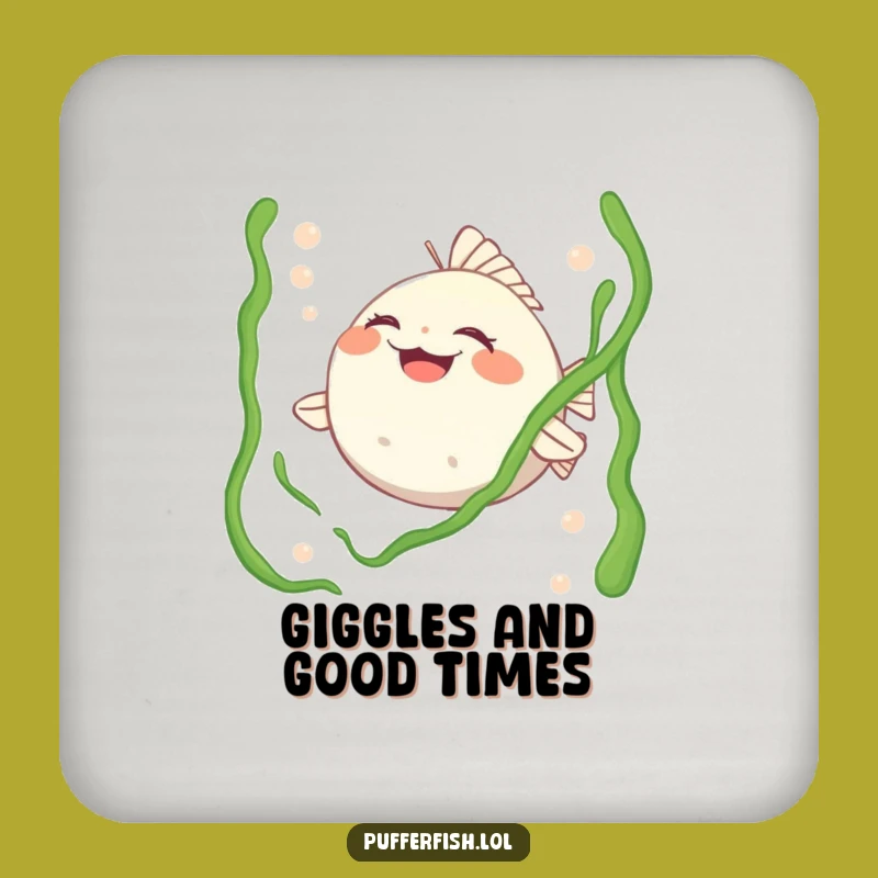 Funny Pufferfish Tickled Coaster: Protect Surfaces, Hilarious Ocean Decor