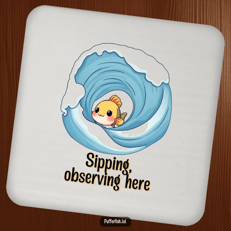 Funny Shy Fish Coaster: A shy fish peeks from behind a wave, providing a humorous and protective surface.