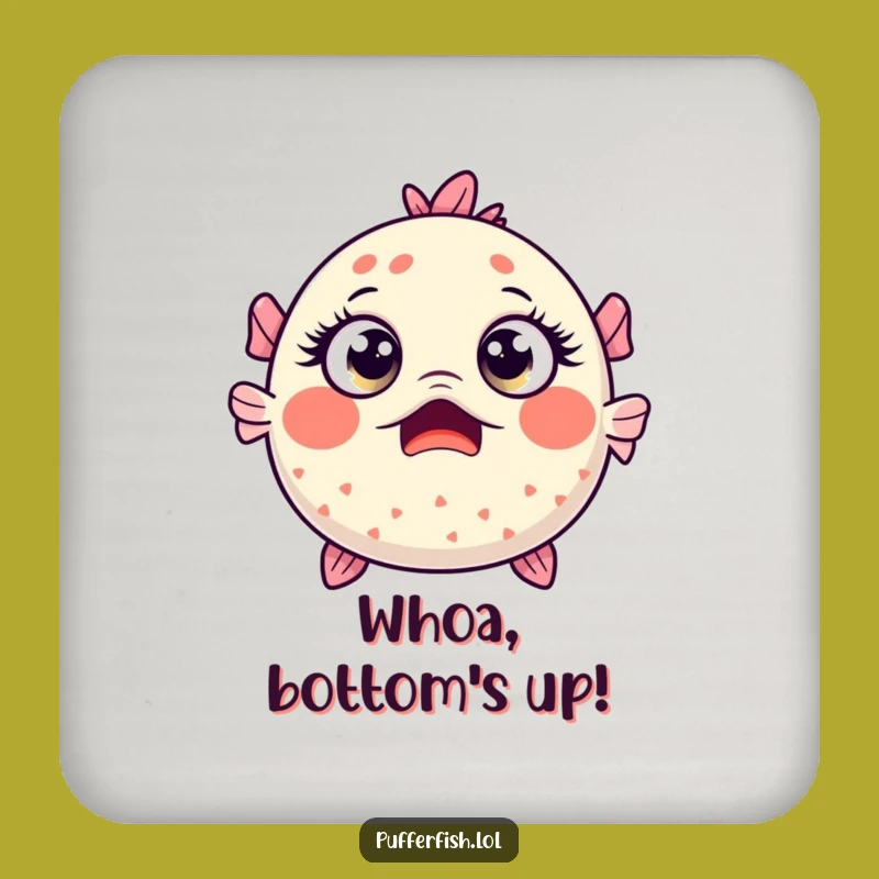 Funny Surprised Pufferfish Coaster - Wide-Eyed Kawaii Drink Holder - Cute Gift