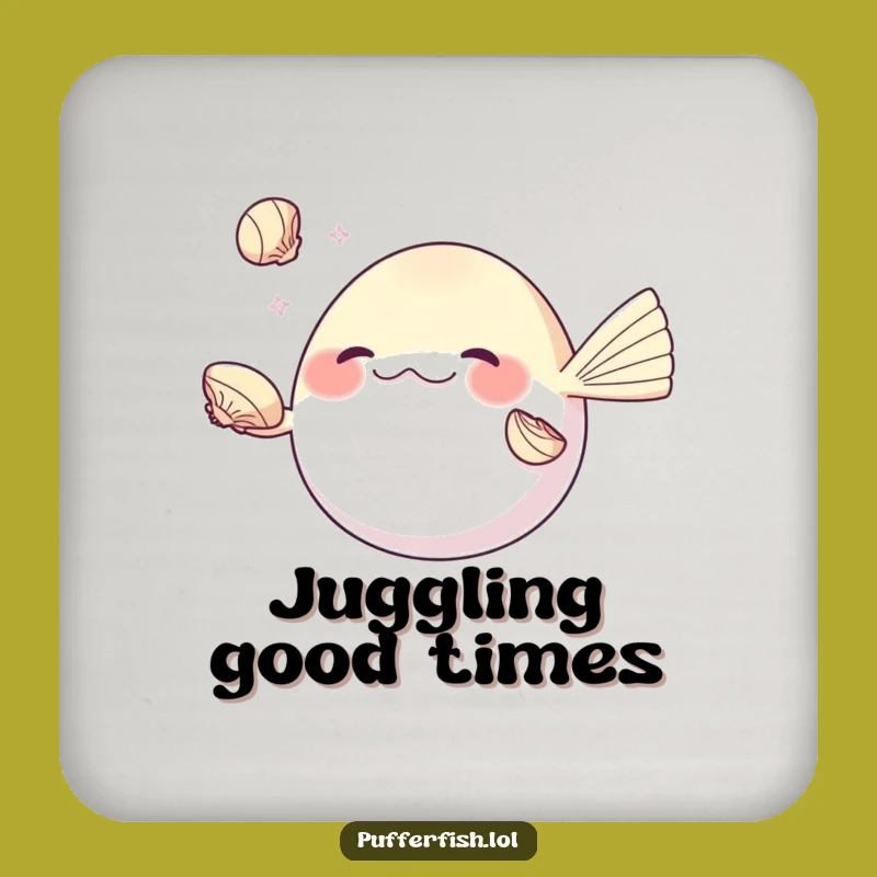 Funny Juggling Pufferfish Coaster: Seashell Skill Design, Hilarious Marine Funny Gift