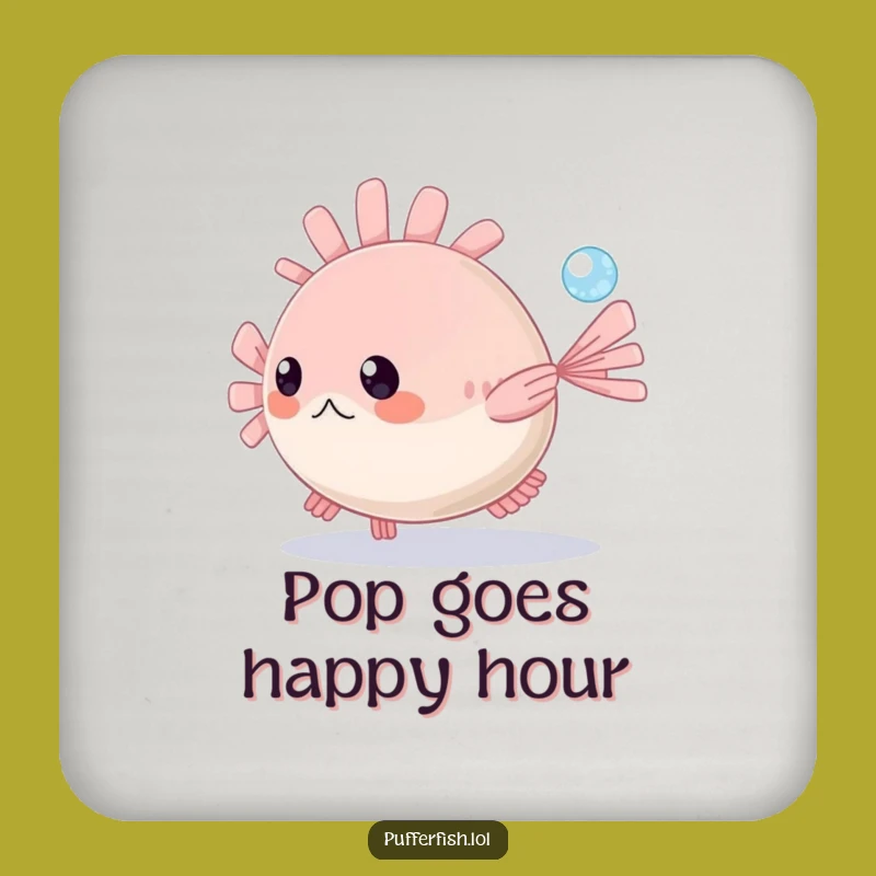Funny Pufferfish Bubble Chase Coasters - Protect Surfaces with Humor, Great Funny Gift