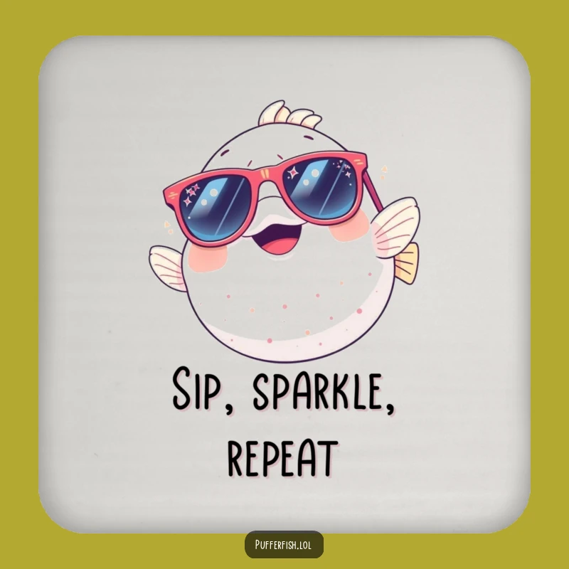 Funny Pufferfish Coasters: Giggling Protection with Sparkly Sunglass Style