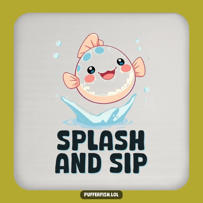 Funny Kawaii Pufferfish Coaster - Leaping Table Protection, Festive Humorous Gift!