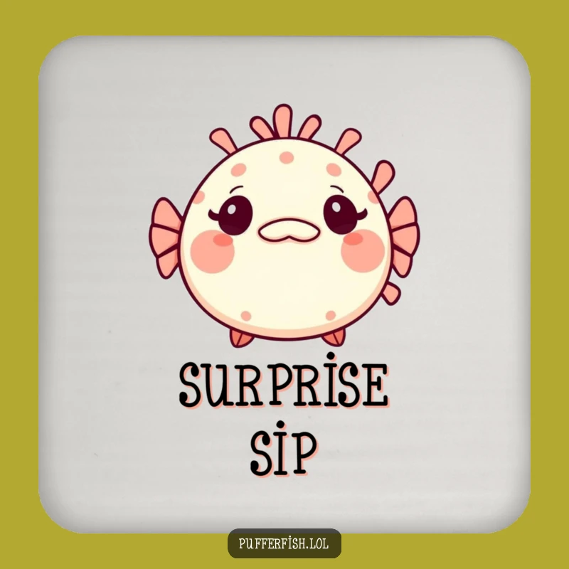 Funny Kawaii Pufferfish Drink Coaster: Surprised Fish Protector with Mischievous Charm