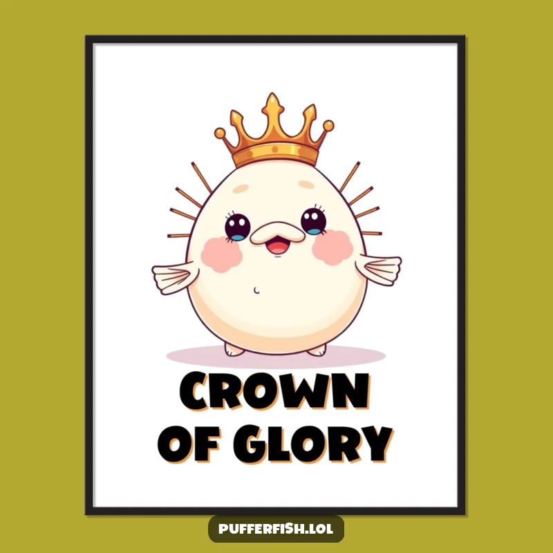 Funny Crowned Pufferfish Poster: Royal Humor Art, Hilarious Decor Funny Gift