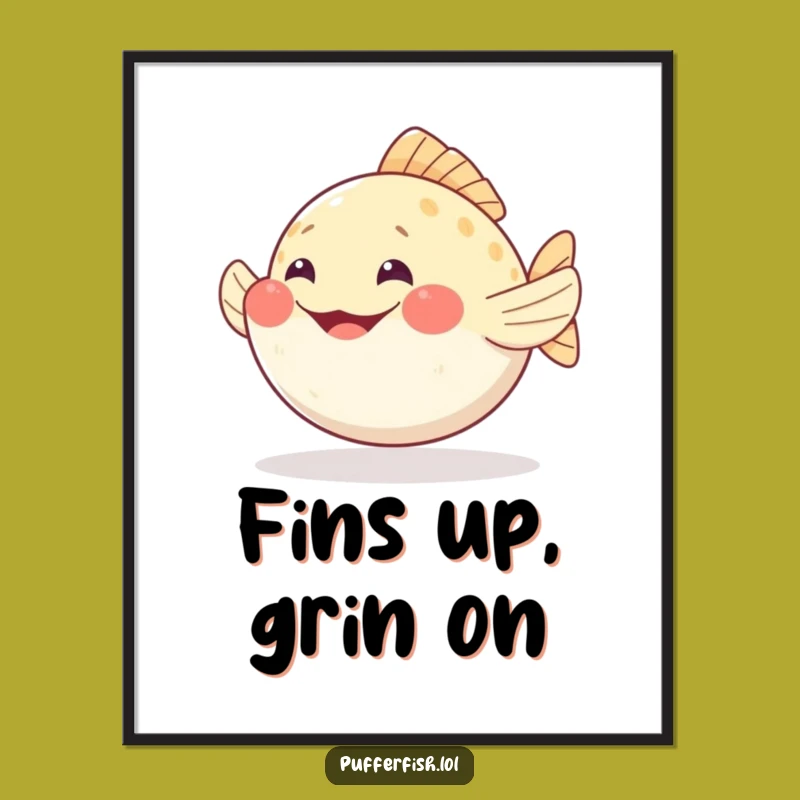 Funny Pufferfish Grin Poster: Wiggling Fins Wall Art for Happy Spaces