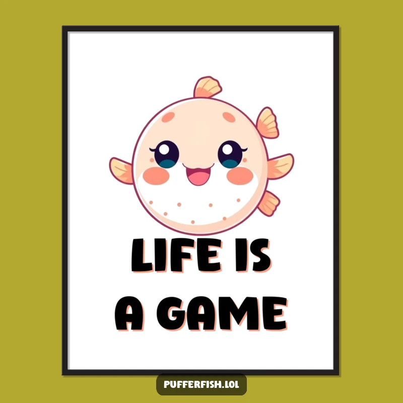 Funny Bouncing Pufferfish Poster, Energetic Wall Art for a Cheerful Space