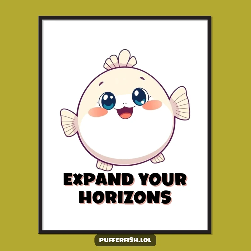 Funny Kawaii Pufferfish Poster, Adorable Wall Art for a Cheerful Space