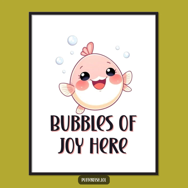 Funny Pufferfish Bubble Art Poster: Gleeful Swimmer, Whimsical Wall Decor, Perfect Funny Gift