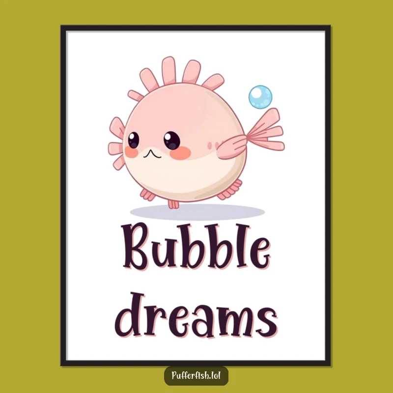 Funny Pufferfish Bubble Chase Poster - Charming Ocean Art Print, Perfect Funny Gift