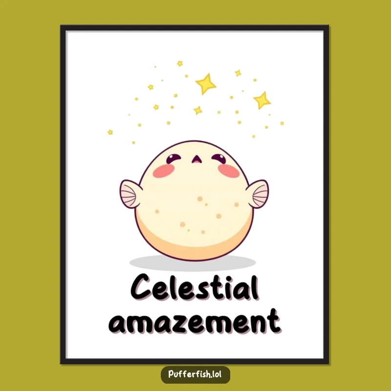 Funny Pufferfish Starry Night Poster - Cosmic Art Print, Perfect Funny Gift