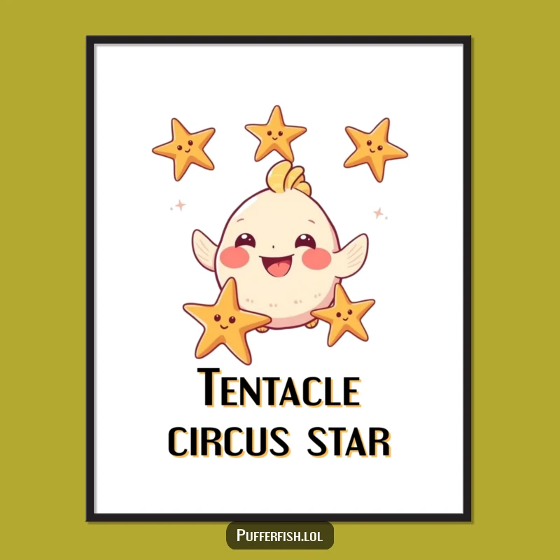 Funny Puffy Fish Juggling Starfish Poster - Whimsical Wall Art for Laughter