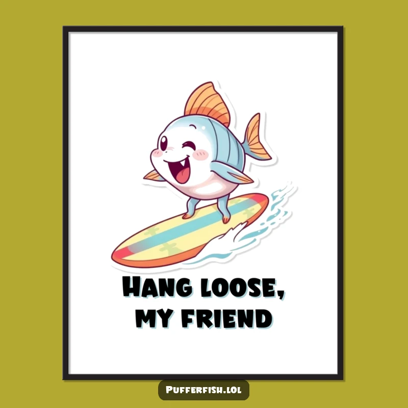 Funny Surfing Fish Poster: Exhilarated Ocean Rider Art, Perfect Humorous Gift for Walls