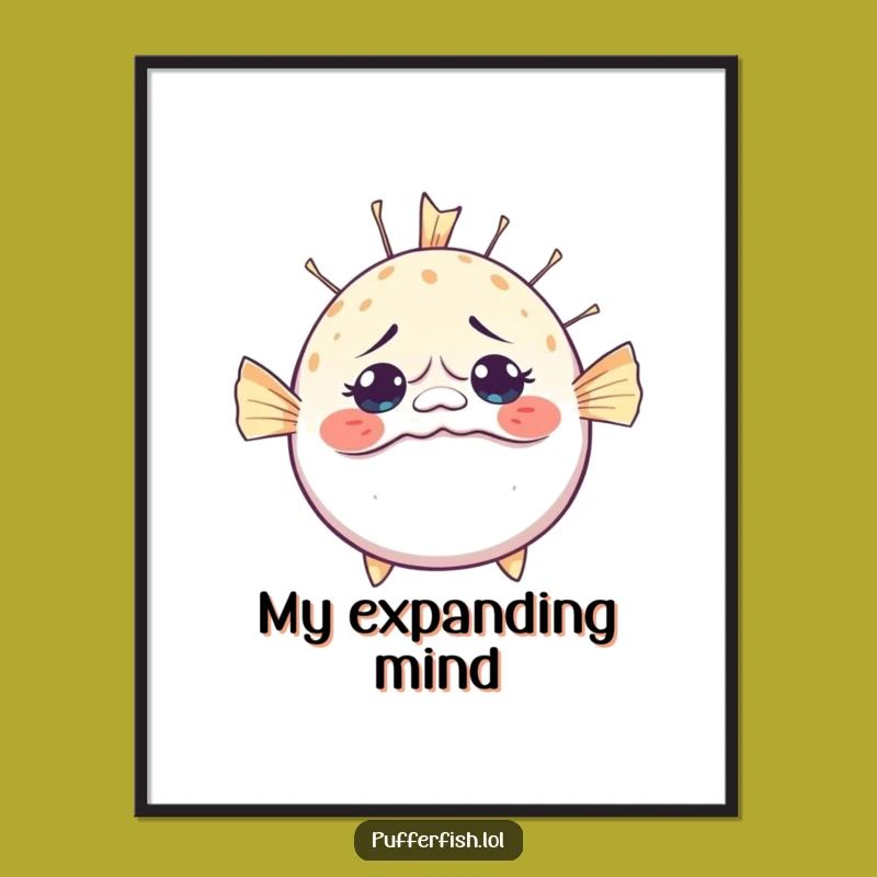 Funny Bewildered Pufferfish Inflating Poster: Hilarious Ocean Surprise Art