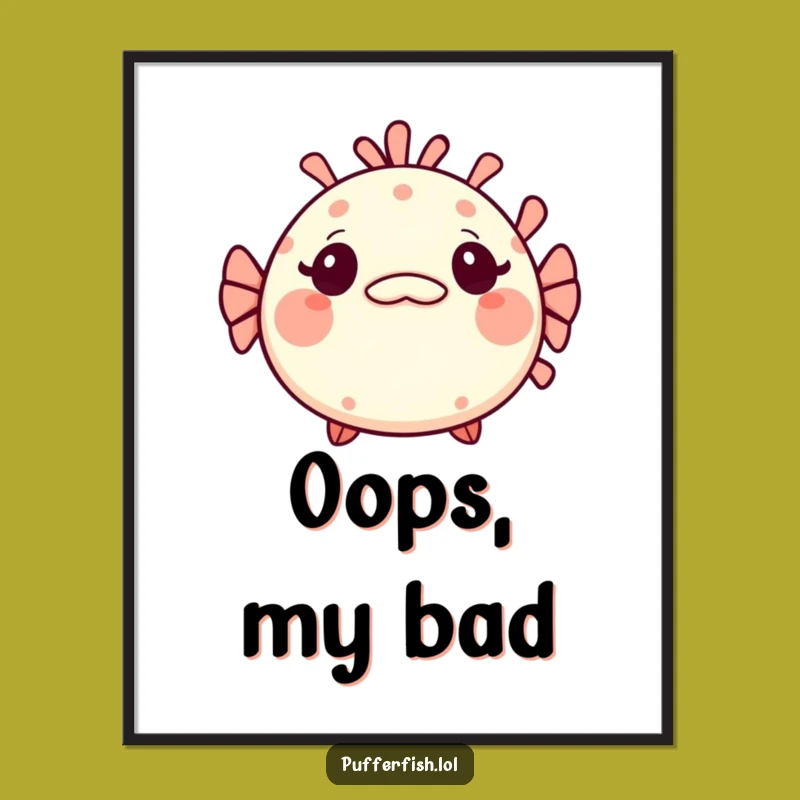 Funny Kawaii Pufferfish Poster: Surprised Fish Art with Mischievous Appeal