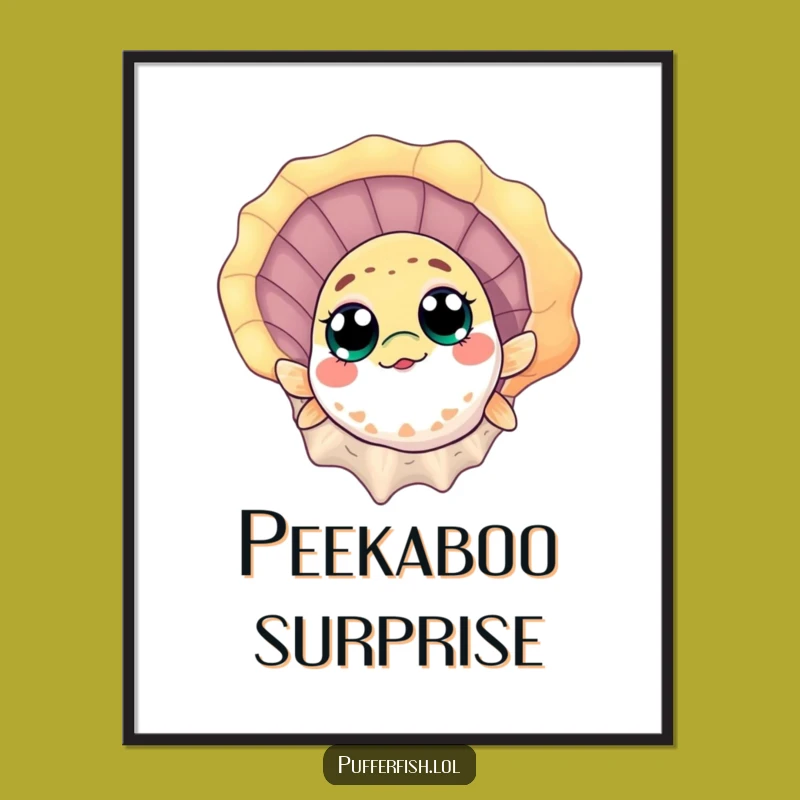 Funny Pufferfish Seashell Poster: Hilarious Wall Art for Ocean Decor