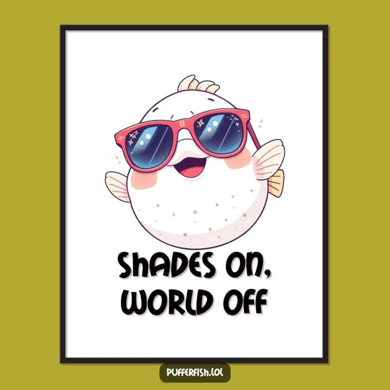 Funny Pufferfish Poster: Giggling with Sparkly Sunglasses, Wall Art Decor