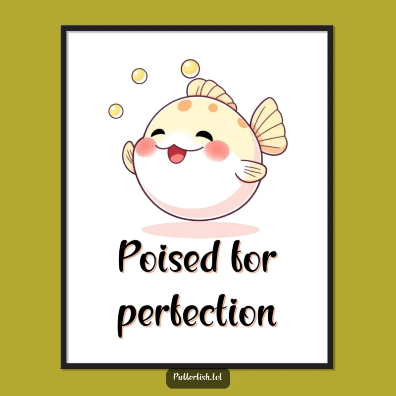Vibrant Funny Pufferfish Pearl Juggling Poster: Decorate with Whimsy!