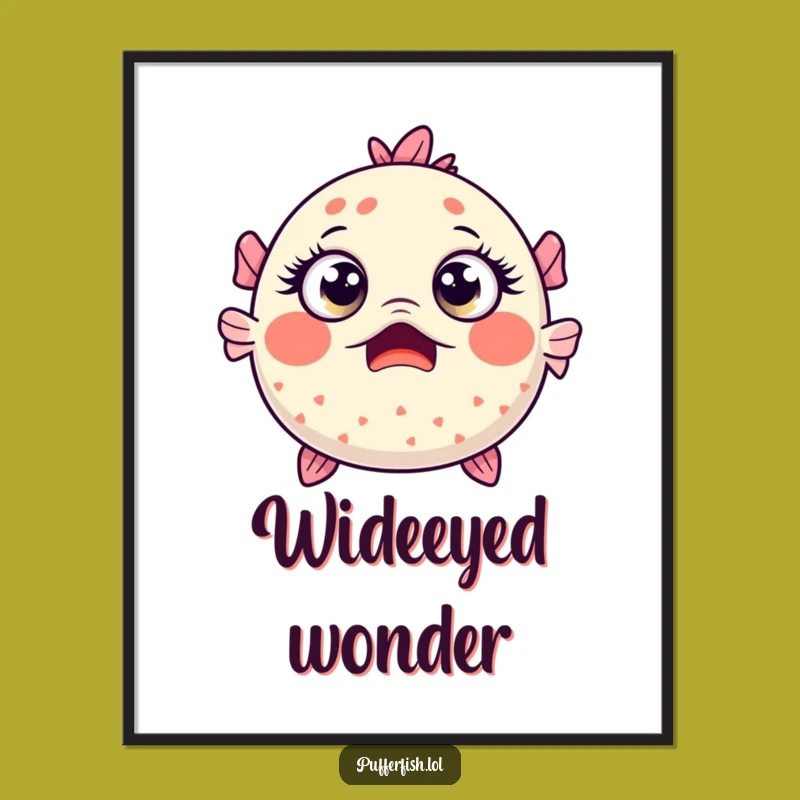 Funny Surprised Pufferfish Poster - Wide-Eyed Kawaii Art - Humorous Home Decor Gift