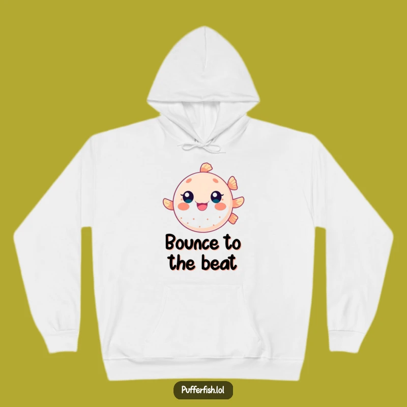 Cozy Funny Bouncing Pufferfish Hoodie, Warm Apparel for Playful Souls
