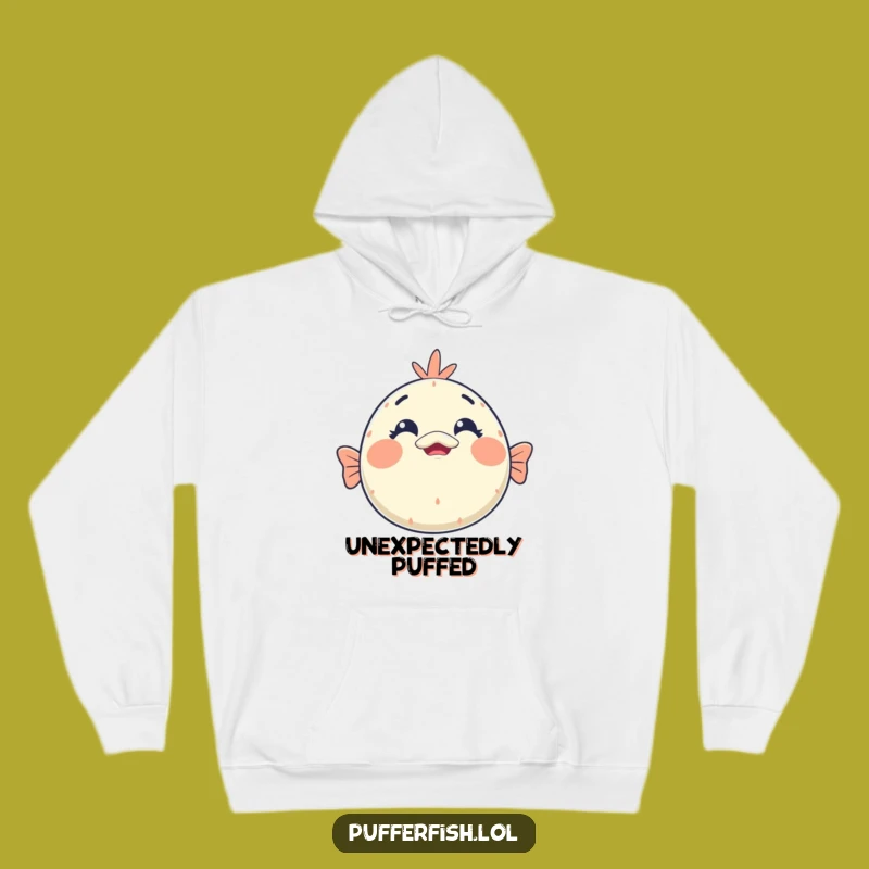 Cozy Funny Kawaii Pufferfish Surprise Hoodie: Shocked Face, Perfect Funny Gift