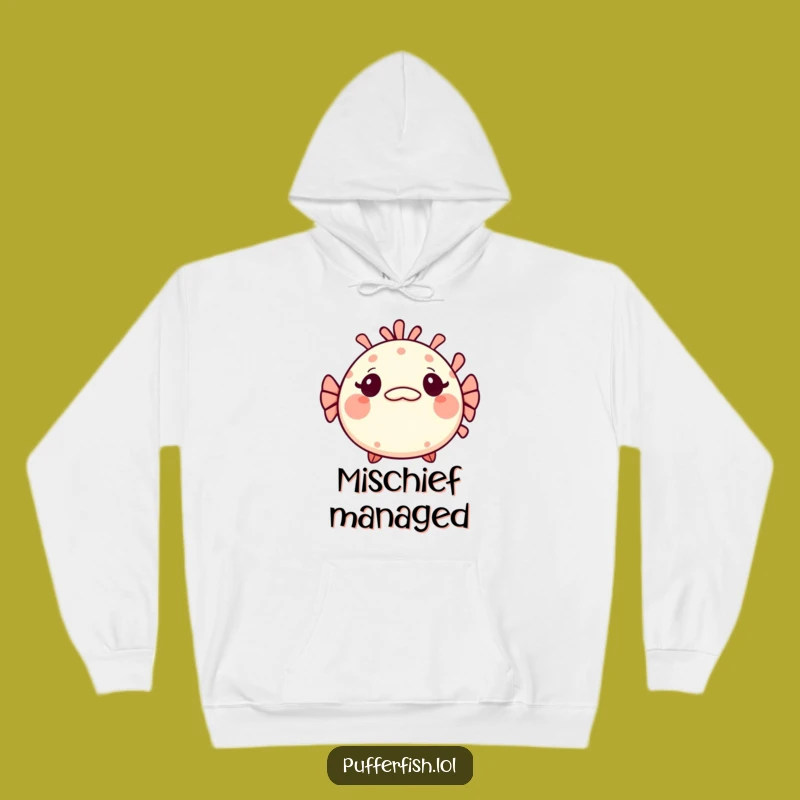 Funny Kawaii Pufferfish Hoodie: Surprised Fish Sweatshirt with Mischievous Vibes