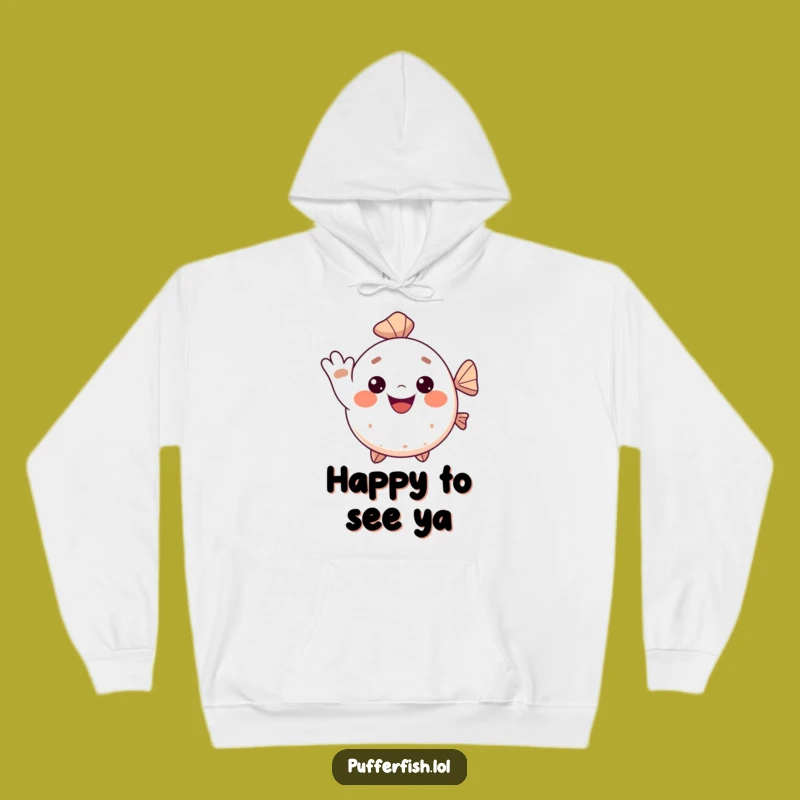Funny Kawaii Pufferfish Hoodie: Waving Fish Sweatshirt for Cozy Smiles
