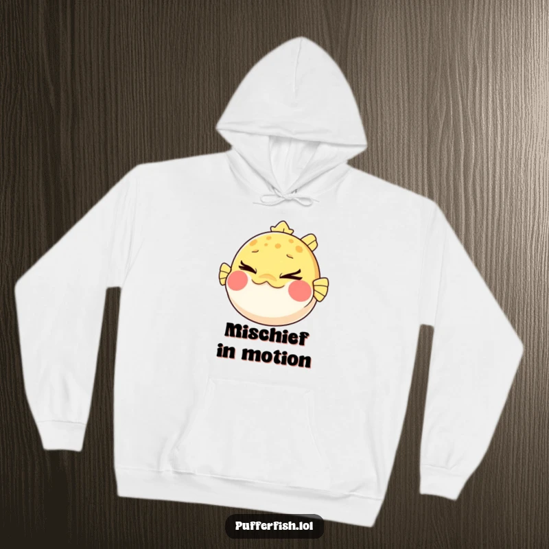 Funny Pufferfish Hoodie: A comfortable hoodie featuring a pufferfish comically puffing its cheeks and giving a mischievous wink.