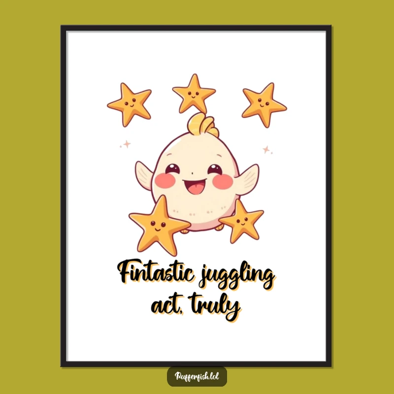 Funny Free Printable Wall Art: Puffy Fish Juggling Starfish - Laughable Downloadable Decor