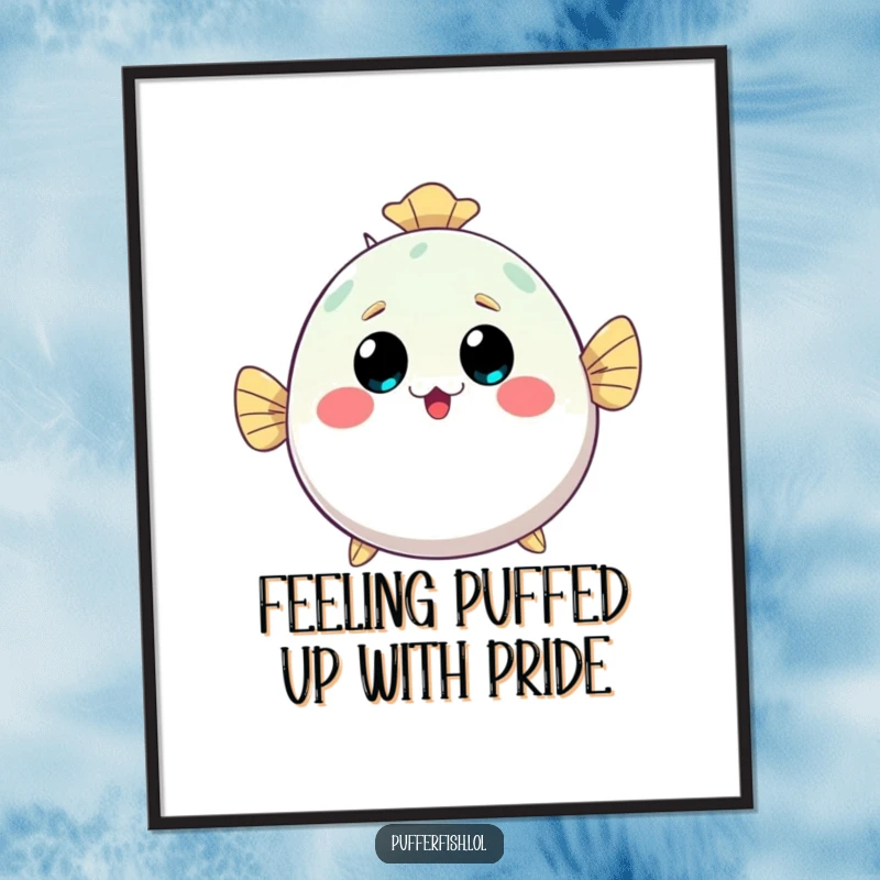 Funny Free Printable Kawaii Pufferfish Wall Art, surprised and happy, inflating for decoration.