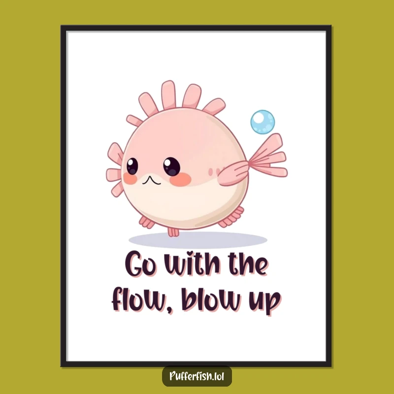 Free Printable Wall Art: Funny Pufferfish Bubble Chase - Quirky Ocean Downloadable Decor