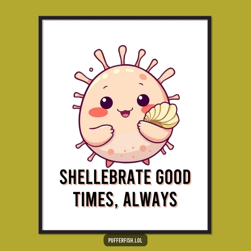 Free Printable Wall Art: Waving Pufferfish Shell for Charming Downloadable Decor