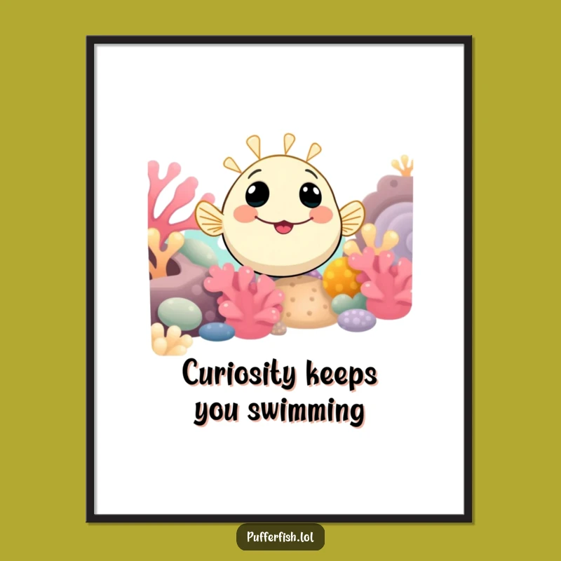 Funny Free Printable Wall Art: Curious Pufferfish Underwater Scene Decor