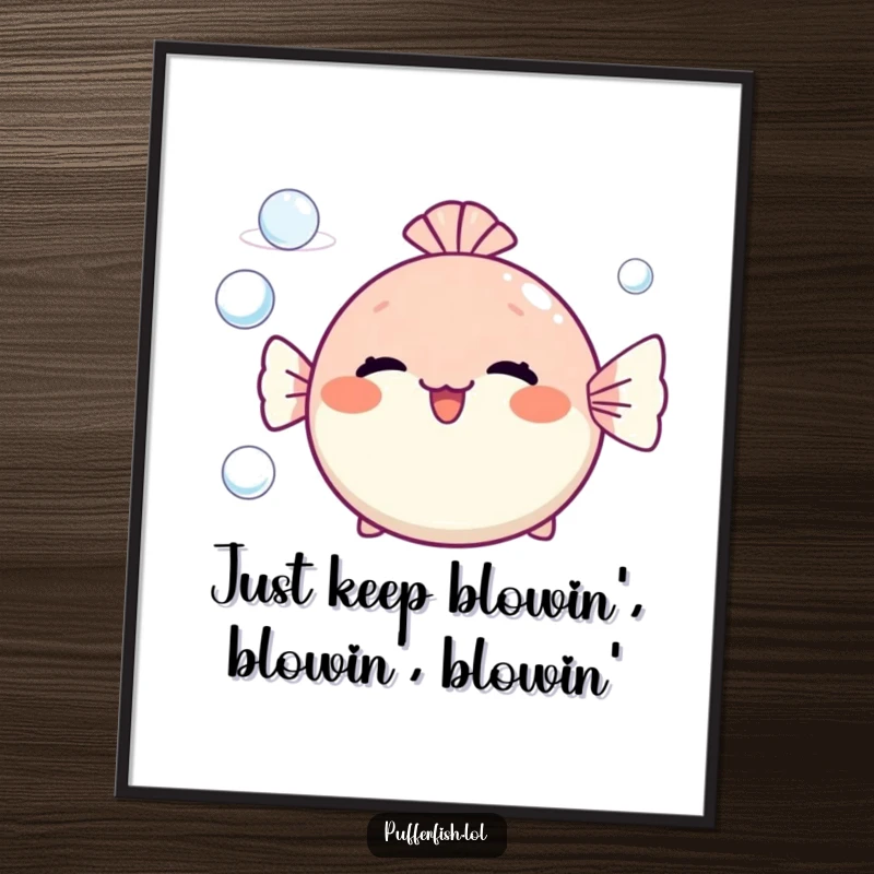 Funny Free Printable Wall Art: A round, joyful pufferfish blowing perfect bubble rings, adding a touch of whimsy to decor.