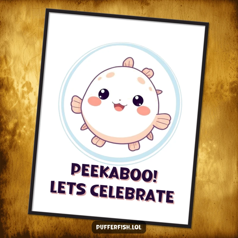 Funny Free Printable Wall Art: A cute pufferfish peeking mischievously from behind a large, transparent bubble.