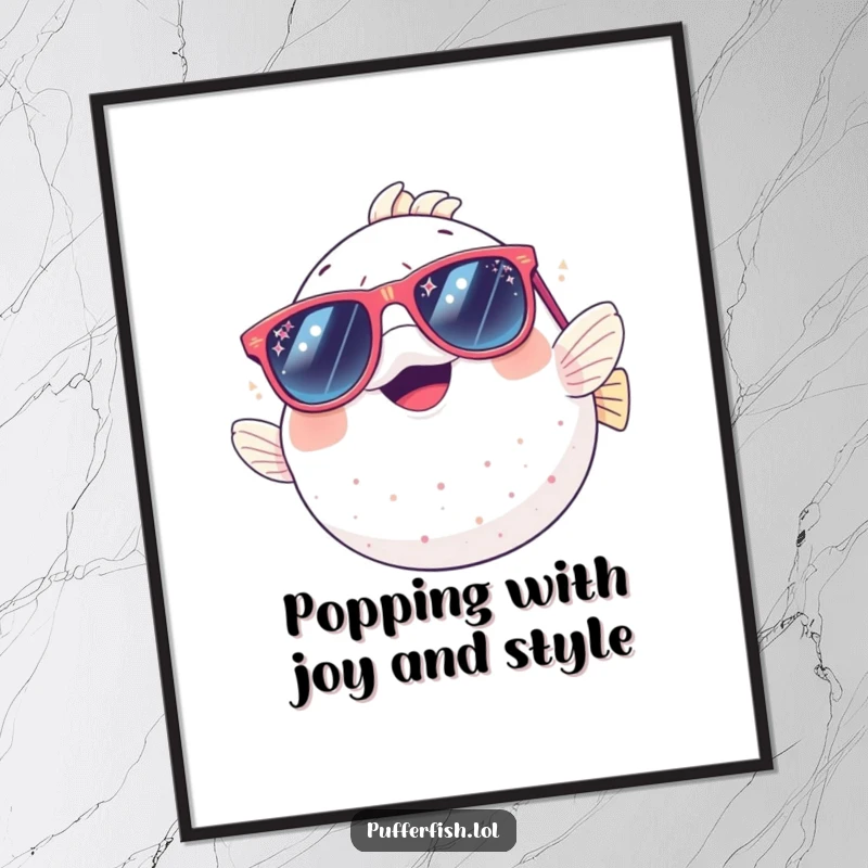Funny Free Printable Wall Art: Giggling pufferfish with oversized sparkly sunglasses, bringing a unique and humorous vibe to any room.