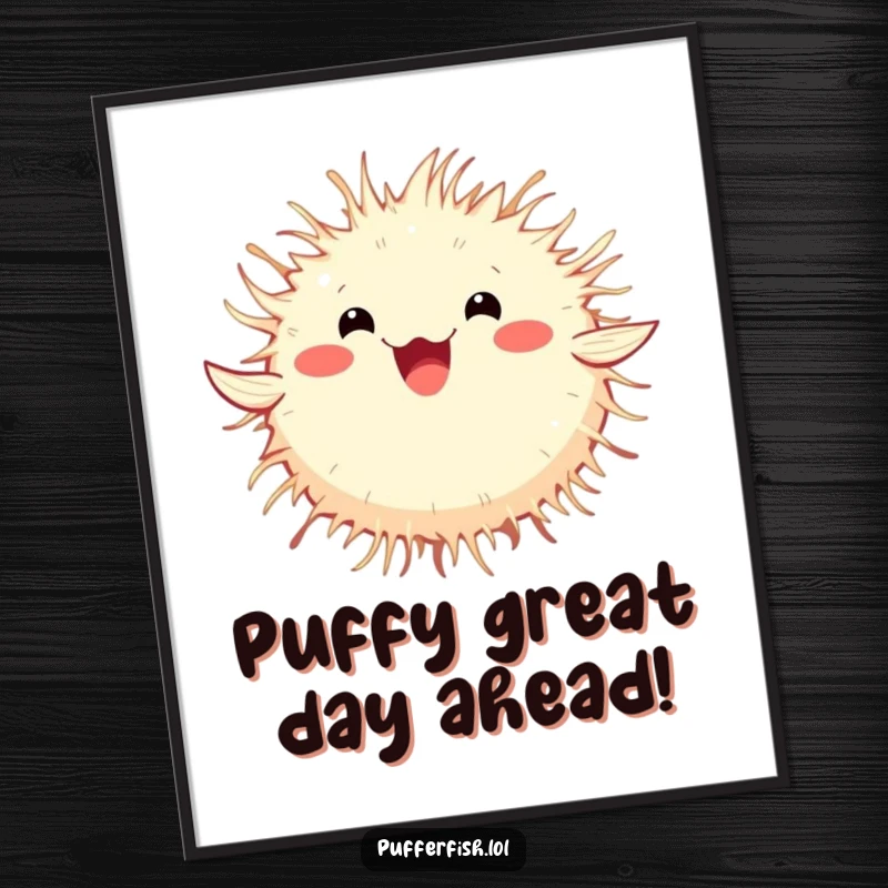 Funny Free Printable Wall Art: A fluffy pufferfish captured mid-spin, radiating pure, unadulterated happiness and fun.