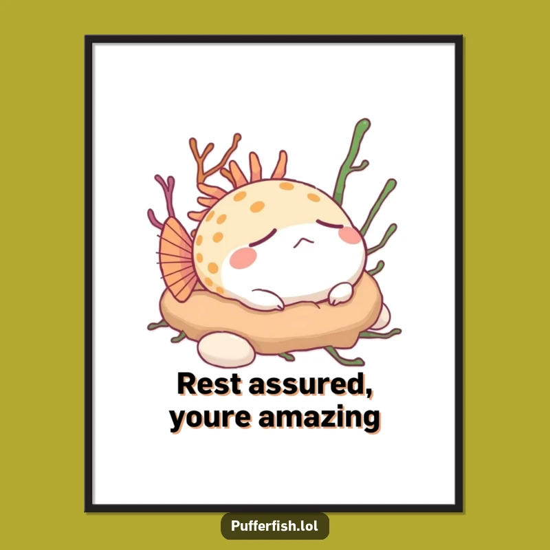 Free Printable Wall Art: Napping Pufferfish - Peaceful Seaweed Downloadable Decor