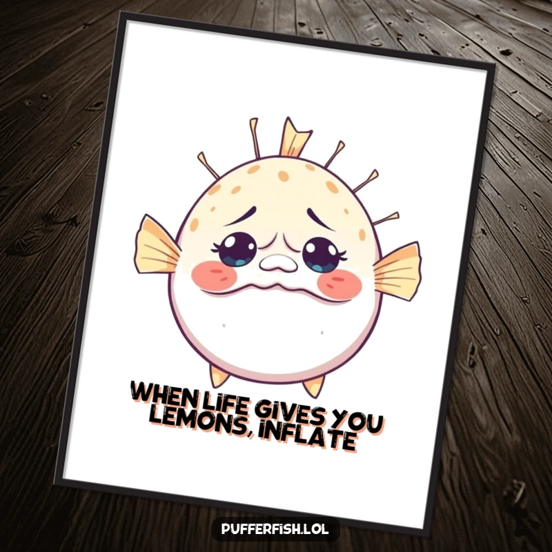 Funny Free Printable Wall Art: A pufferfish hilariously inflating, its face a mask of pure bewildered surprise, a comical sight.