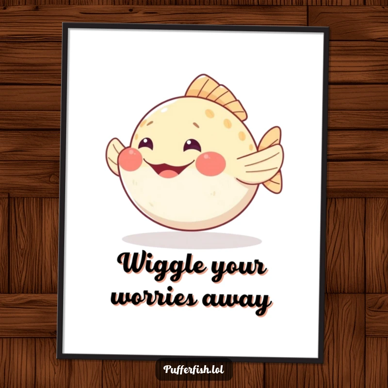 Funny Free Printable Wall Art: A pufferfish wiggling its fins with a huge, happy grin, perfect for playful decor.